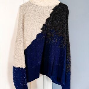 lululemon athletica Colorblock Cowl Neck Sweater in Cream, Black, and Blue